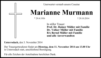 Traueranzeige von Marianne Murmann von Neue Presse Coburg