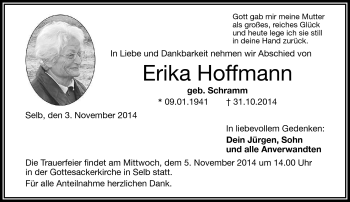 Traueranzeige von Erika Hoffmann von Frankenpost