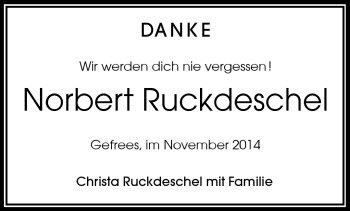 Traueranzeige von Norbert Ruckdeschel von Frankenpost