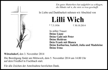 Traueranzeige von Lilli Wich von Neue Presse Coburg