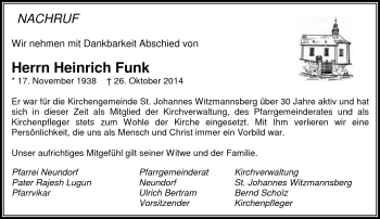 Traueranzeige von Heinrich Funk von Neue Presse Coburg