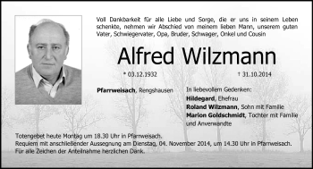 Traueranzeige von Alfred Wilzmann von Neue Presse Coburg
