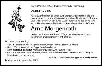 Traueranzeige von Arno Morgenroth von Südthüringer Presse