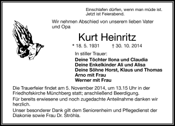 Traueranzeige von Kurt Heinritz von Frankenpost