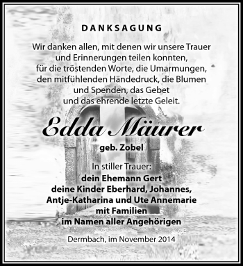 Traueranzeige von Edda Mäurer von Südthüringer Presse