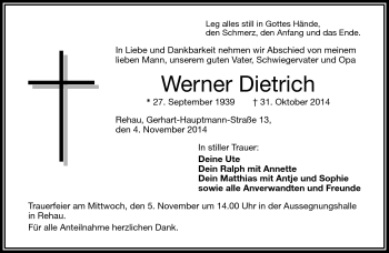 Traueranzeige von Werner Dietrich von Frankenpost