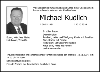 Traueranzeige von Michael Kudlich von Neue Presse Coburg
