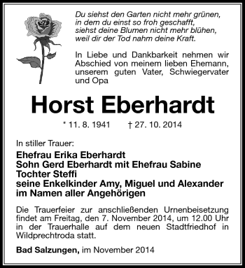 Traueranzeige von Horst Eberhardt von Südthüringer Presse
