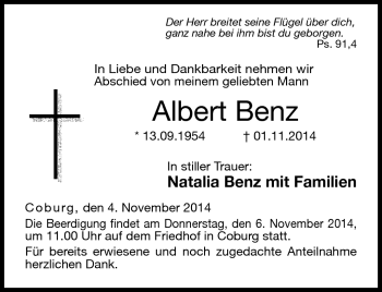 Traueranzeige von Albert Benz von Neue Presse Coburg