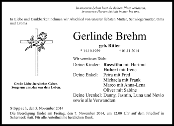 Traueranzeige von Gerlinde Brehm von Neue Presse Coburg
