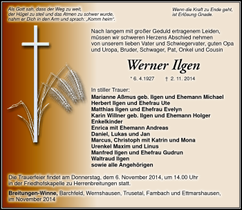 Traueranzeige von Werner Ilgen von Südthüringer Presse