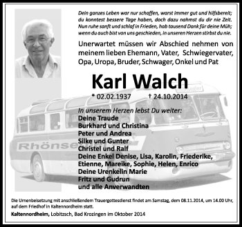 Traueranzeige von Karl Walch von Südthüringer Presse