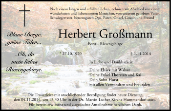 Traueranzeige von Herbert Großmann von Neue Presse Coburg