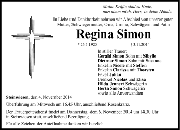 Traueranzeige von Regina Simon von Neue Presse Coburg