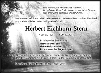 Traueranzeige von Herbert Eichhorn-Stern von Südthüringer Presse