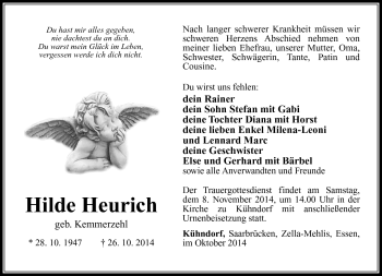 Traueranzeige von Hilde Heurich von Südthüringer Presse