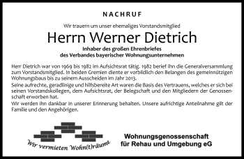 Traueranzeige von Werner Dietrich von Frankenpost