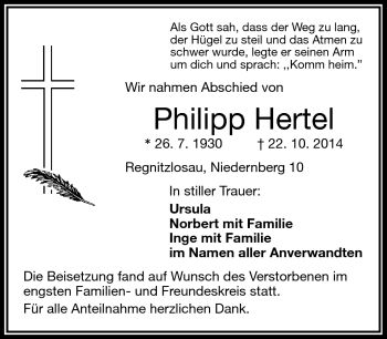 Traueranzeige von Philipp Hertel von Frankenpost