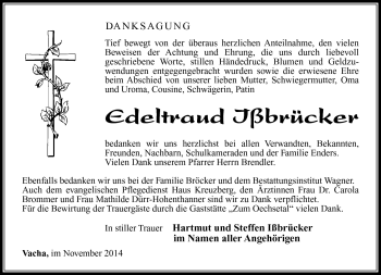 Traueranzeige von Edeltraud Ißbrücker von Südthüringer Presse
