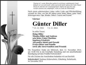 Traueranzeige von Günter Diller von Südthüringer Presse
