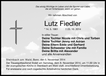 Traueranzeige von Lutz Fiedler von Neue Presse Coburg