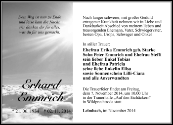 Traueranzeige von Erhard Emmrich von Südthüringer Presse