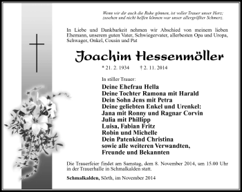 Traueranzeige von Joachim Hessenmöller von Südthüringer Presse
