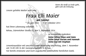 Traueranzeige von Elli Maier von Frankenpost