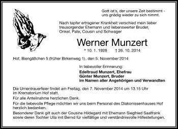 Traueranzeige von Werner Munzert von Frankenpost