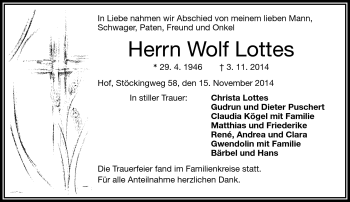 Traueranzeige von Wolf Lottes von Frankenpost