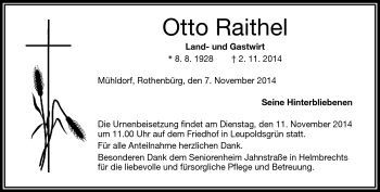 Traueranzeige von Otto Raithel von Frankenpost