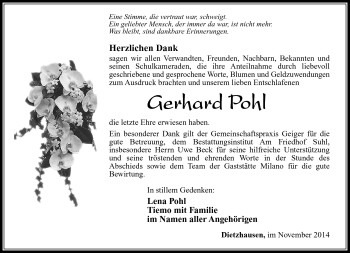 Traueranzeige von Gerhard Pohl von Südthüringer Presse