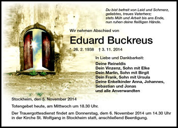 Traueranzeige von Eduard Buckreus von Neue Presse Coburg
