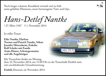Traueranzeige von Hans-Detlef Nantke von Südthüringer Presse