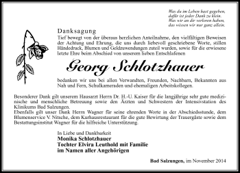 Traueranzeige von Georg Schlotzhauer von Südthüringer Presse
