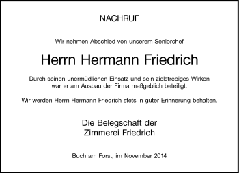 Traueranzeige von Hermann Friedrich von Neue Presse Coburg