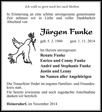 Traueranzeige von Jürgen Funke von Südthüringer Presse