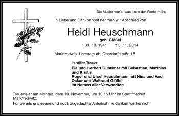 Traueranzeige von Heidi Heuschmann von Frankenpost