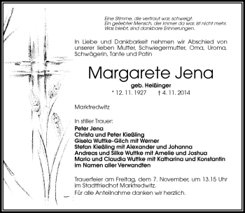 Traueranzeige von Margarete Jena von Frankenpost