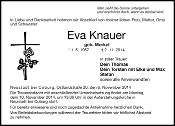 Traueranzeige von Eva Knauer von Neue Presse Coburg