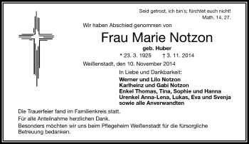 Traueranzeige von Marie Notzon von Frankenpost