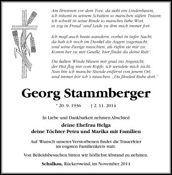Traueranzeige von Georg Stammberger von Südthüringer Presse