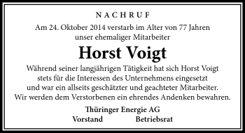 Traueranzeige von Horst Voigt von Südthüringer Presse
