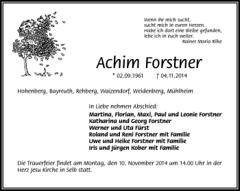 Traueranzeige von Achim Forstner von Frankenpost