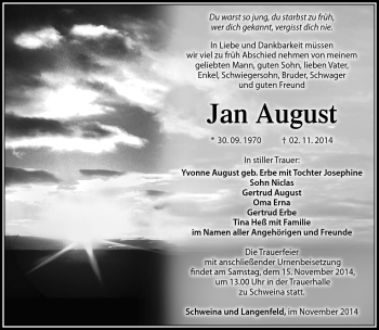 Traueranzeige von Jan August von Südthüringer Presse