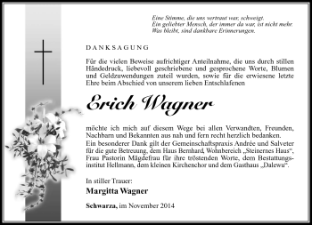 Traueranzeige von Erich Wagner von Südthüringer Presse