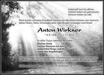 Traueranzeige von Anton Wirkner von Südthüringer Presse