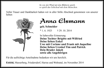 Traueranzeige von Anna Elsmann von Südthüringer Presse