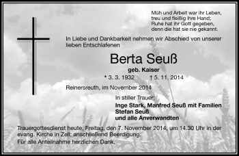 Traueranzeige von Berta Seuß von Frankenpost