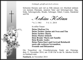 Traueranzeige von Achim Kilian von Südthüringer Presse
